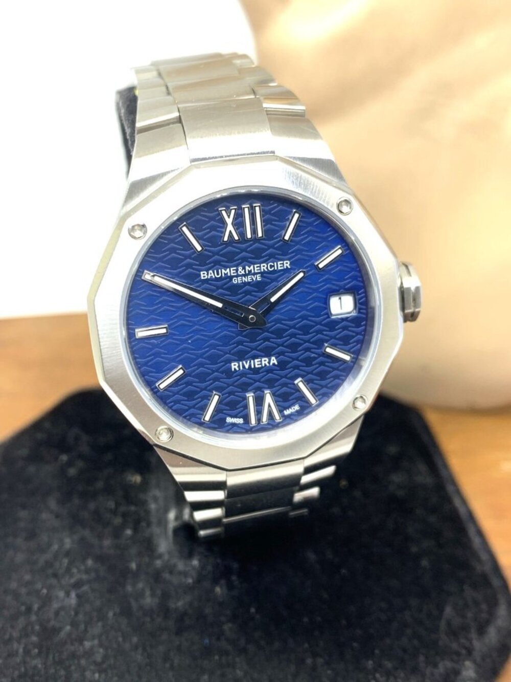 Baume & Mercier Women's Watch Riviera 10727 Swiss Quartz Blue Dial Steel 33mm - Picture 13 of 14